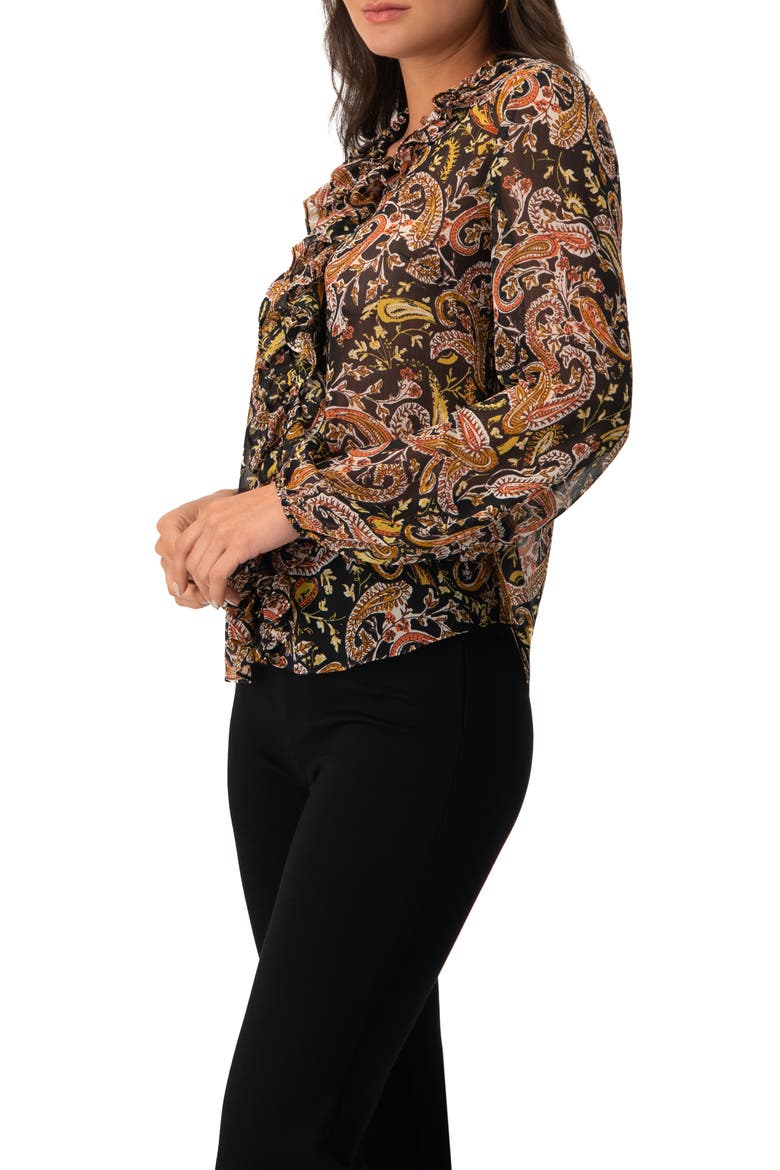 V-Neck Ruffle Trim Printed Blouse, Alternate, color, Multicolor
