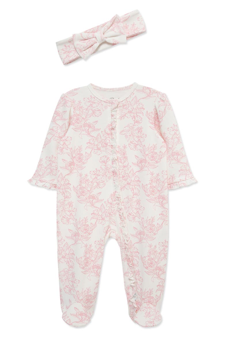 Rose Toile Cotton Footie & Headband Set (Nordstrom Exclusive), Main, color, PINK