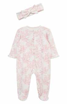 Little Me Rose Toile Cotton Footie & Headband Set