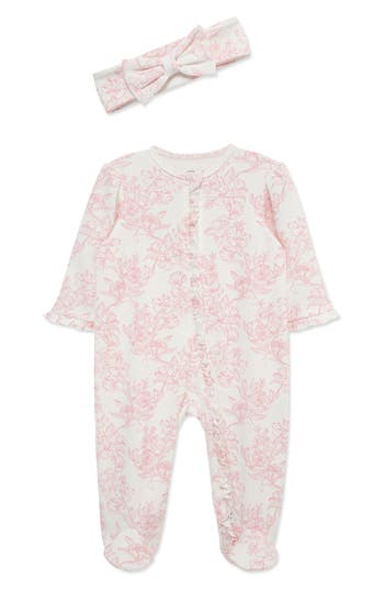 Little Me Rose Hatch Footie & Headband Set In Pink