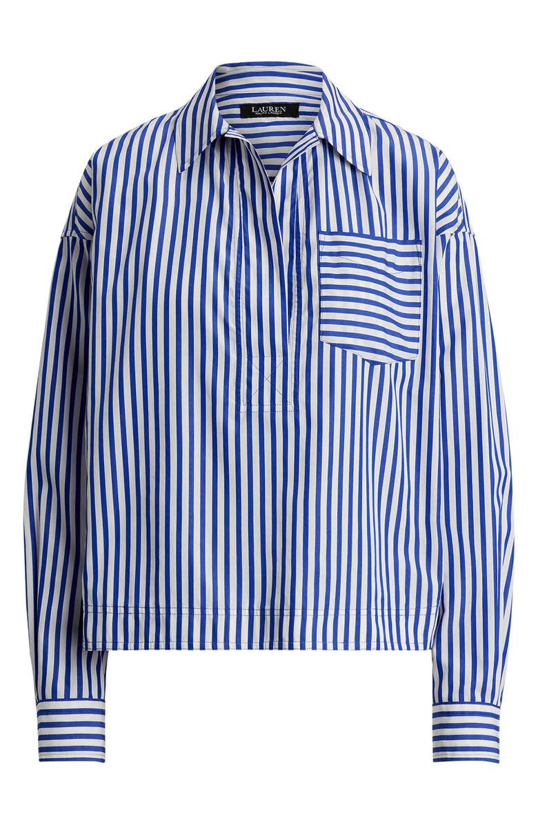 Lauren Ralph Lauren Satchee Stripe Cotton Popover Blouse, Alternate, color, Blue/ White Multi
