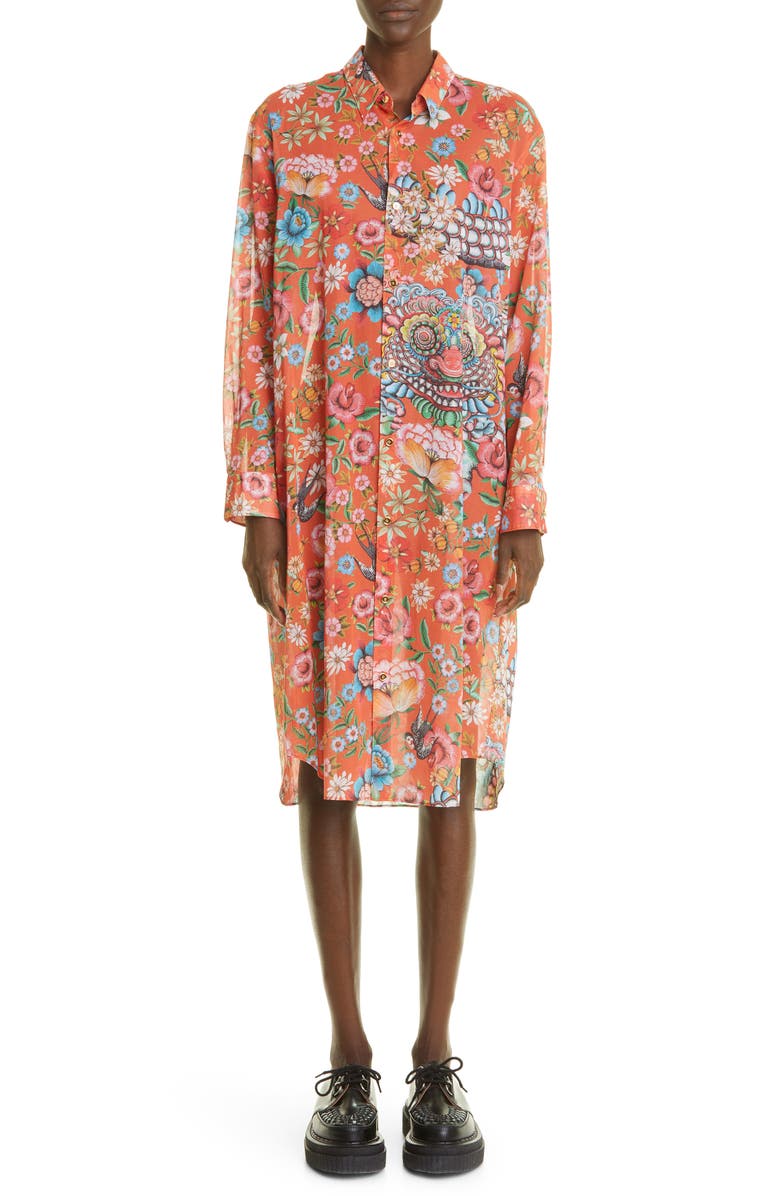 Junya Watanabe Print Long Sleeve Cotton Voile Shirtdress, Main, color,