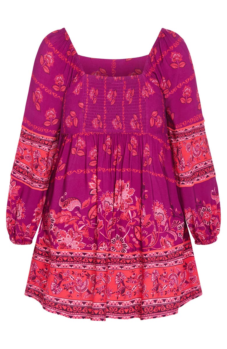 City Chic Jasmine Long Sleeve Minidress, Alternate, color, Dreamy Border