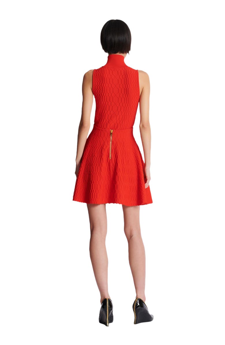 Balmain Flared Crocodile-Knit Skirt, Alternate, color, Red