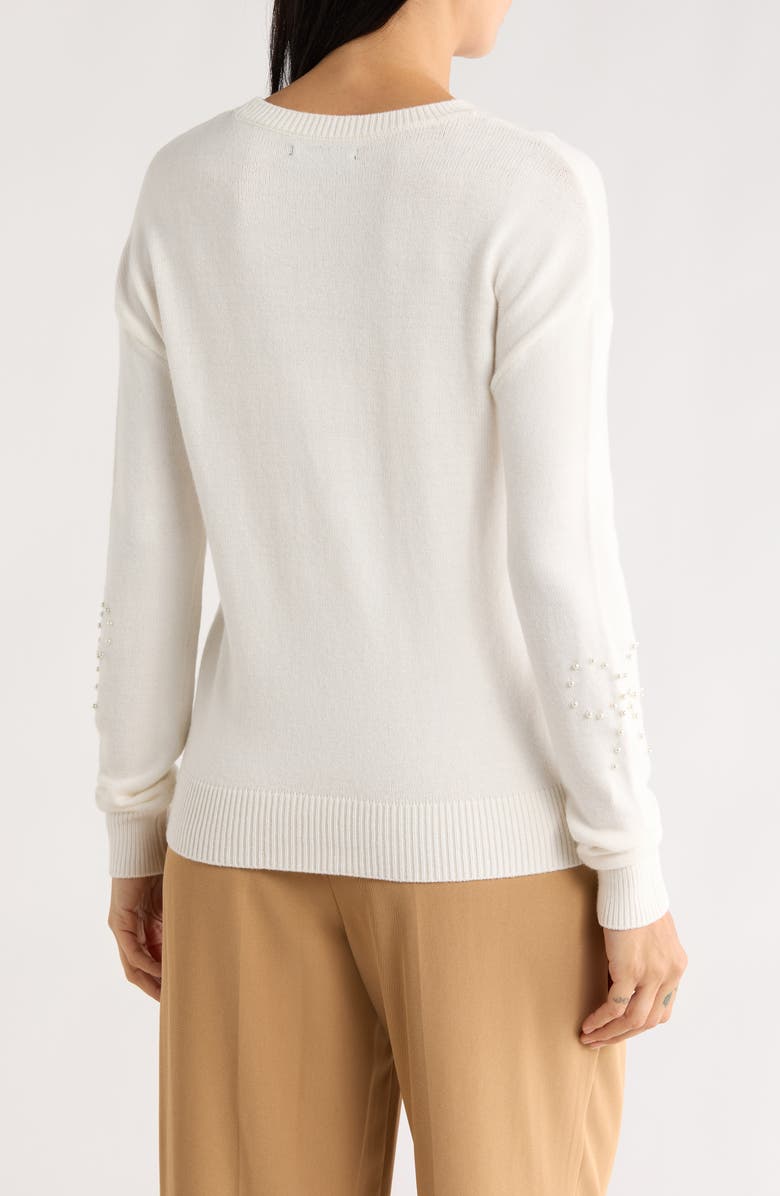 Joseph A Pearly Bow Embellished Sweater, Alternate, color, Egret
