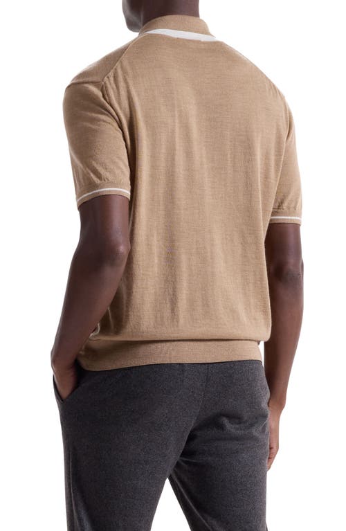 Bugatchi Three Button Merino Wool & Silk Polo In Brown