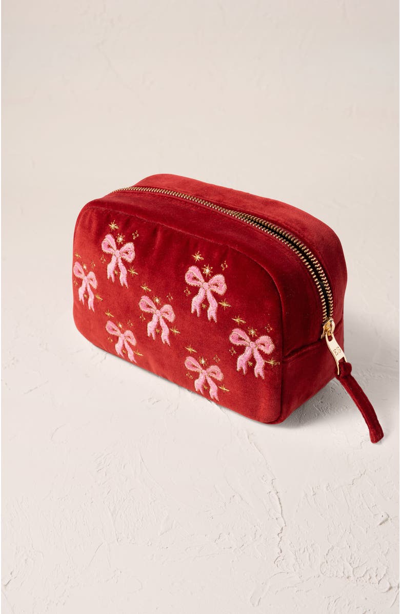 Elizabeth Scarlett Dazzling Bows Velvet Makeup Bag, Alternate, color, 