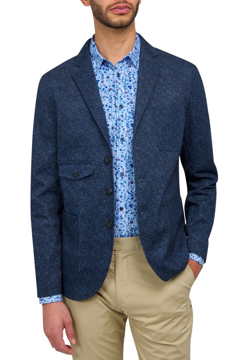 Slim Fit Texture Print Cotton Stretch Utility Blazer, Main, color, NAVY