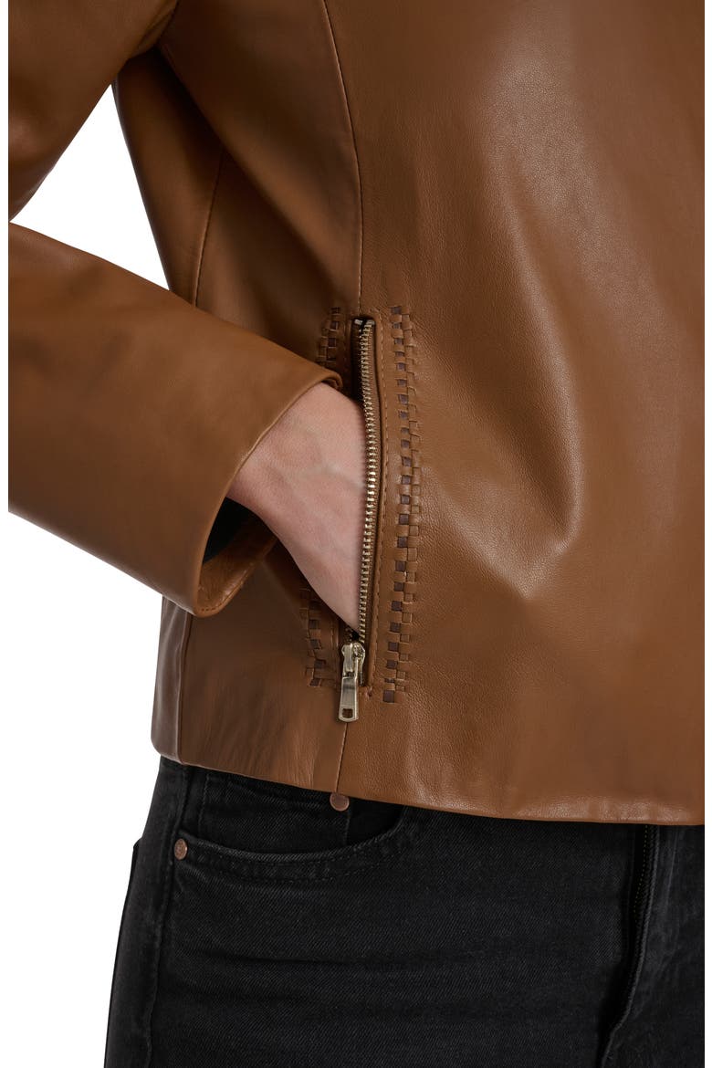 Band Collar Racer Jacket, Alternate, color, HAZELNUT