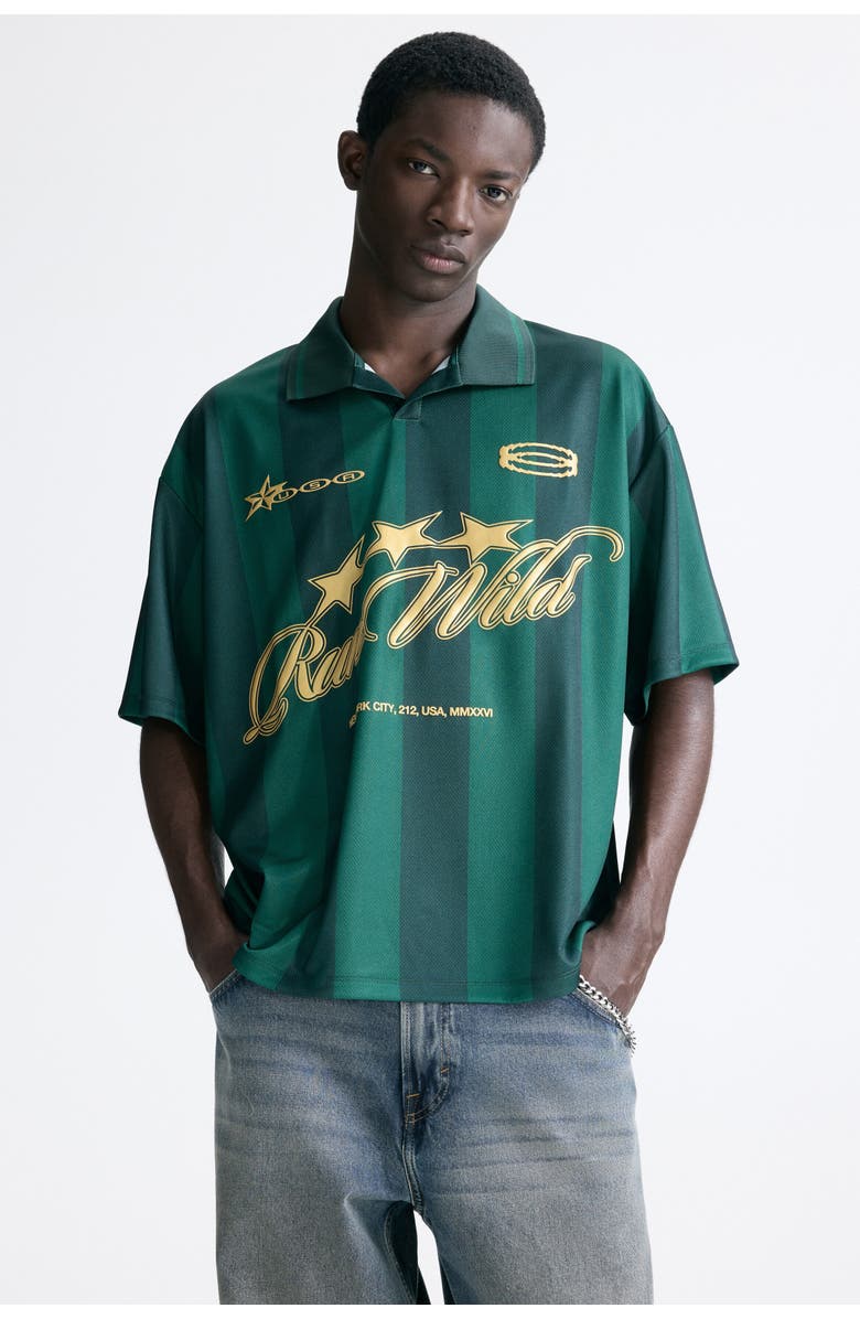 H&M Loose Fit Football Shirt, Alternate, color, Dark Green/Run Wild