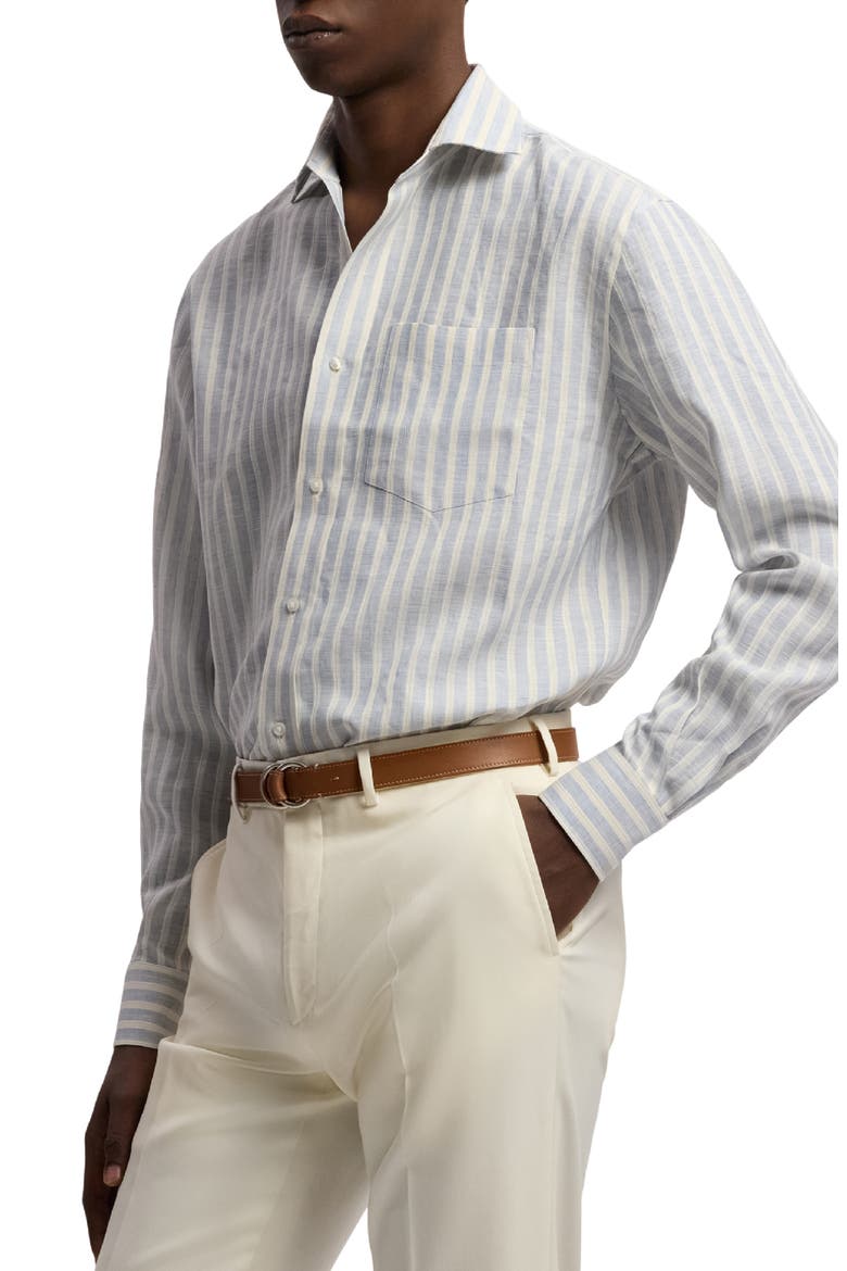Striped Linen-Cotton Shirt, Alternate, color, LIGHT BLUE