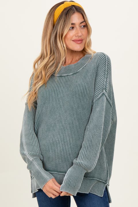 Washed Side Slit Oversized Sweater