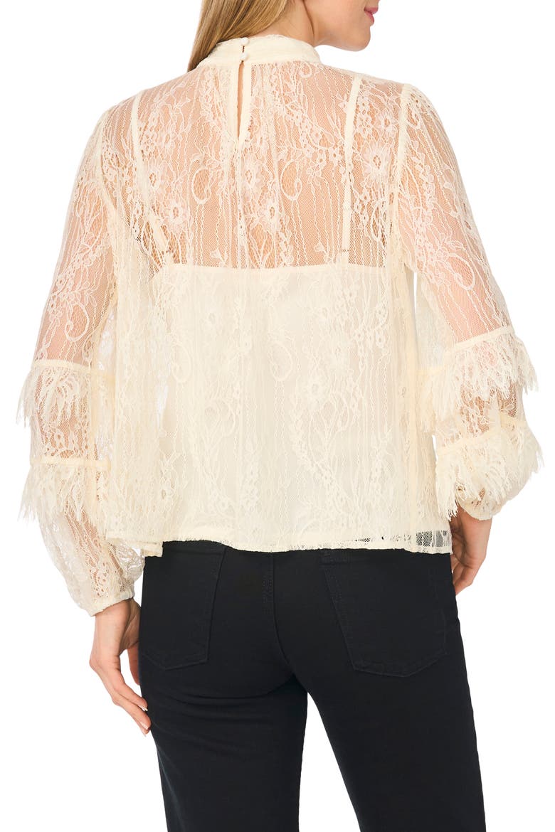 Ruffled Sleeve High Neck Lace Top, Alternate, color, WHIPPED CREAM