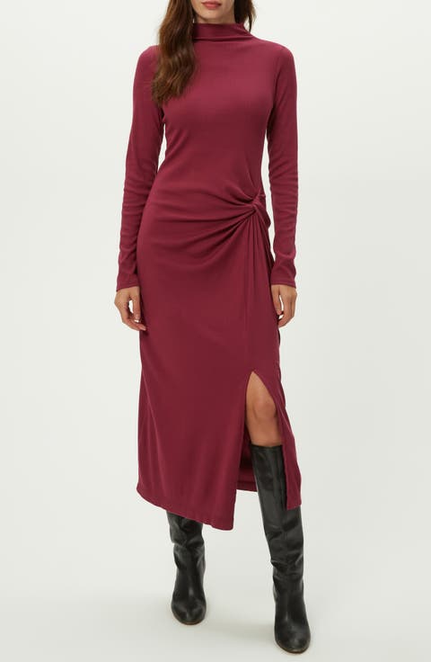 Tish Twisted Mock Neck Long Sleeve Midi Dress