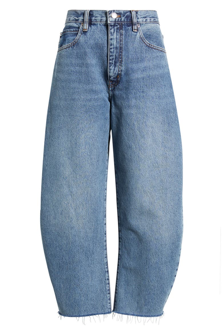 The Bubble Raw Hem Crop Barrel Leg Jeans, Alternate, color, KNOCK OUT RAW FRAY