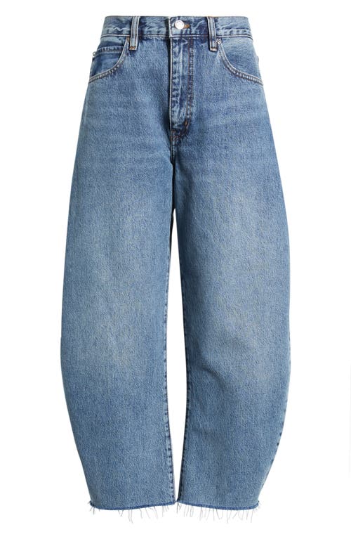 Frame The Bubble High Rise Crop Barrel Leg Jeans In Knock Out In Blue