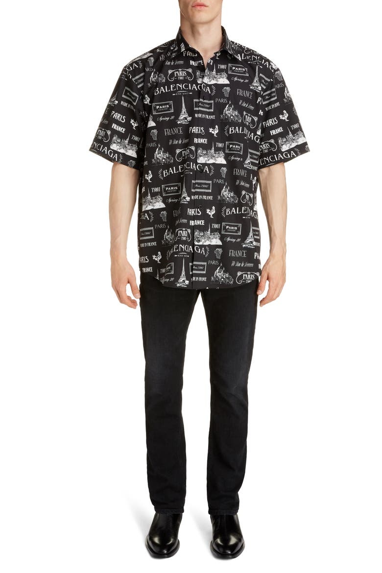 Paris Normal Fit Short Sleeve Button-Up Shirt, Alternate, color, BLACK/WHITE