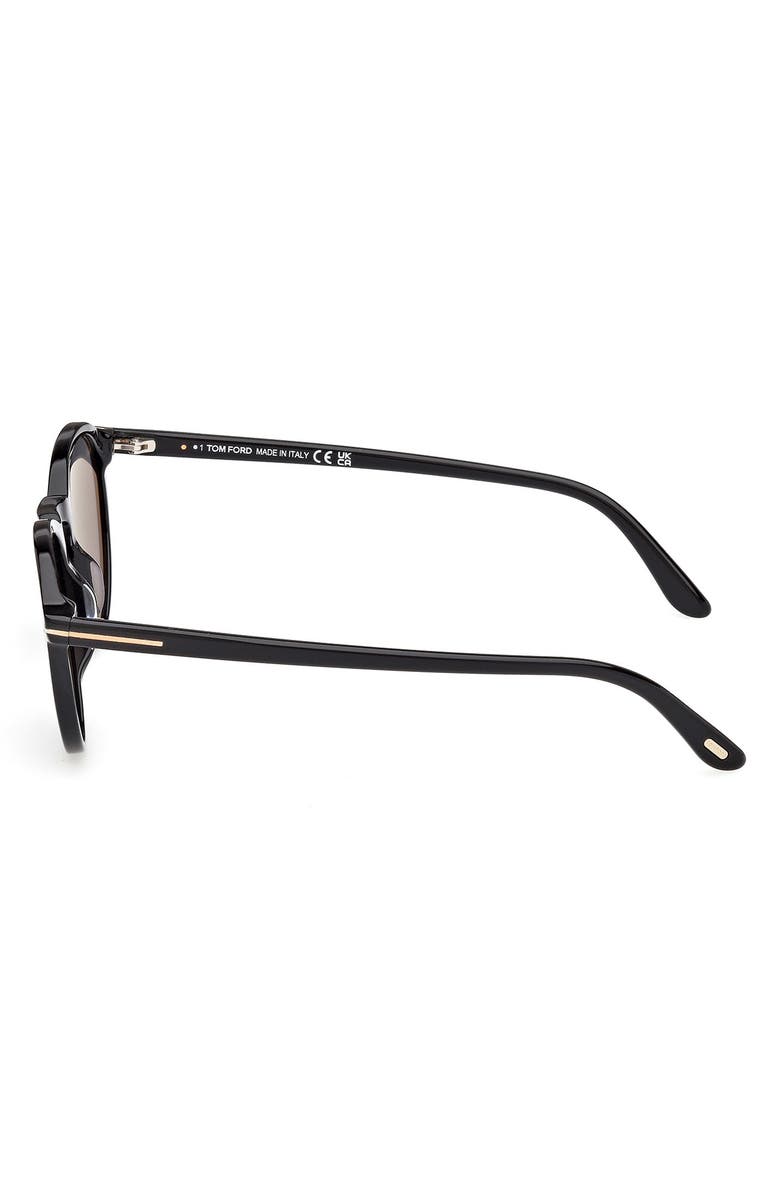 TOM FORD 52mm Polarized Round Sunglasses, Alternate, color, Shiny Black / Smoke Polarized