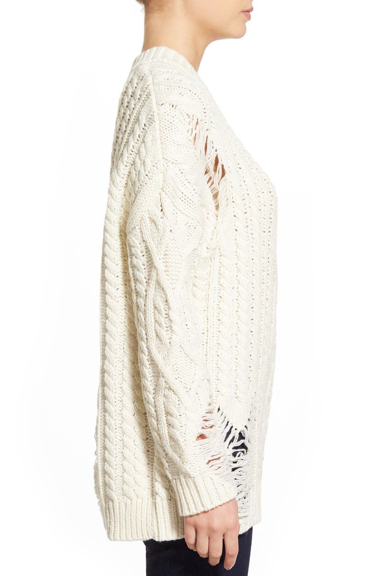 Destroyed Cable Knit Pullover, Alternate, color, IVORY