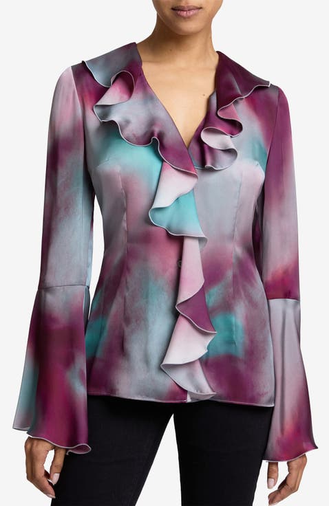 SYDNEY Long Sleeve Ruffle Neck Blouse