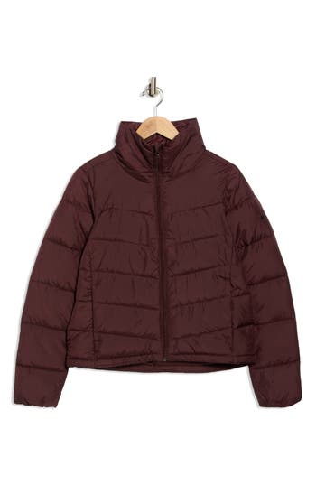 Columbia Shimmer Ridge Cropped Water Repellent Channel Quilted Puffer Jacket In Burgundy