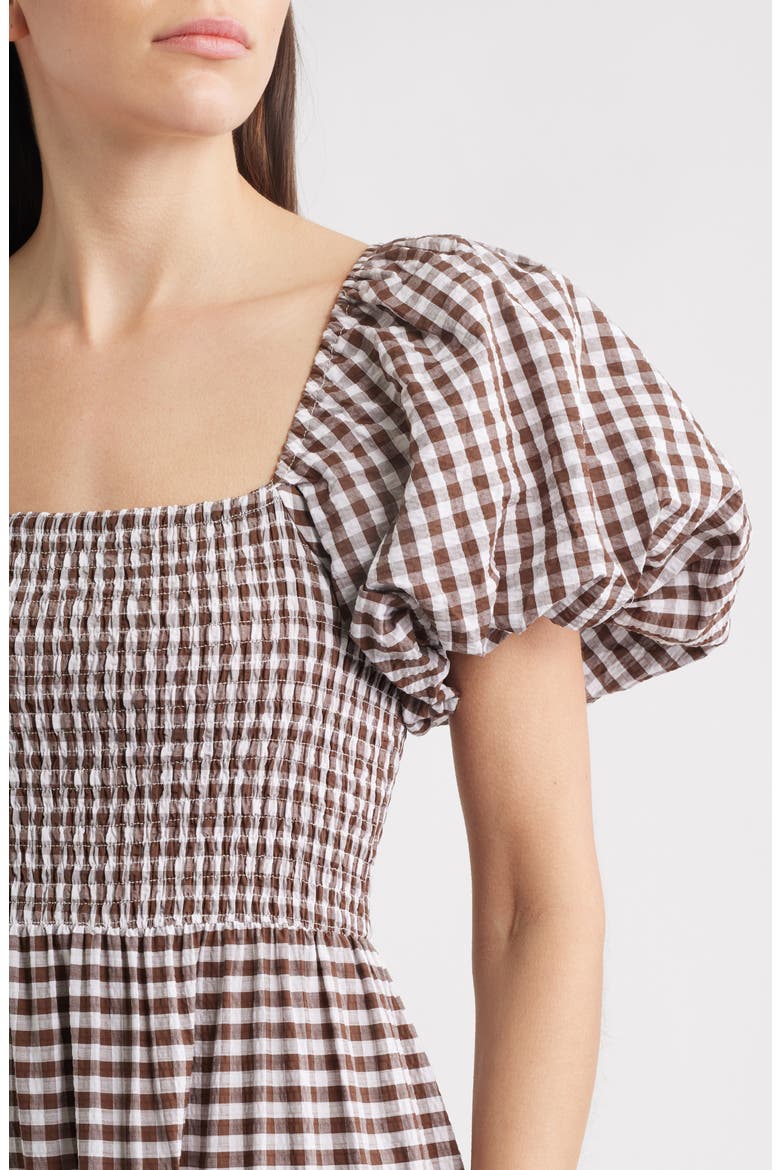 Pollen Gingham Check Midi Dress, Alternate, color, BROWN