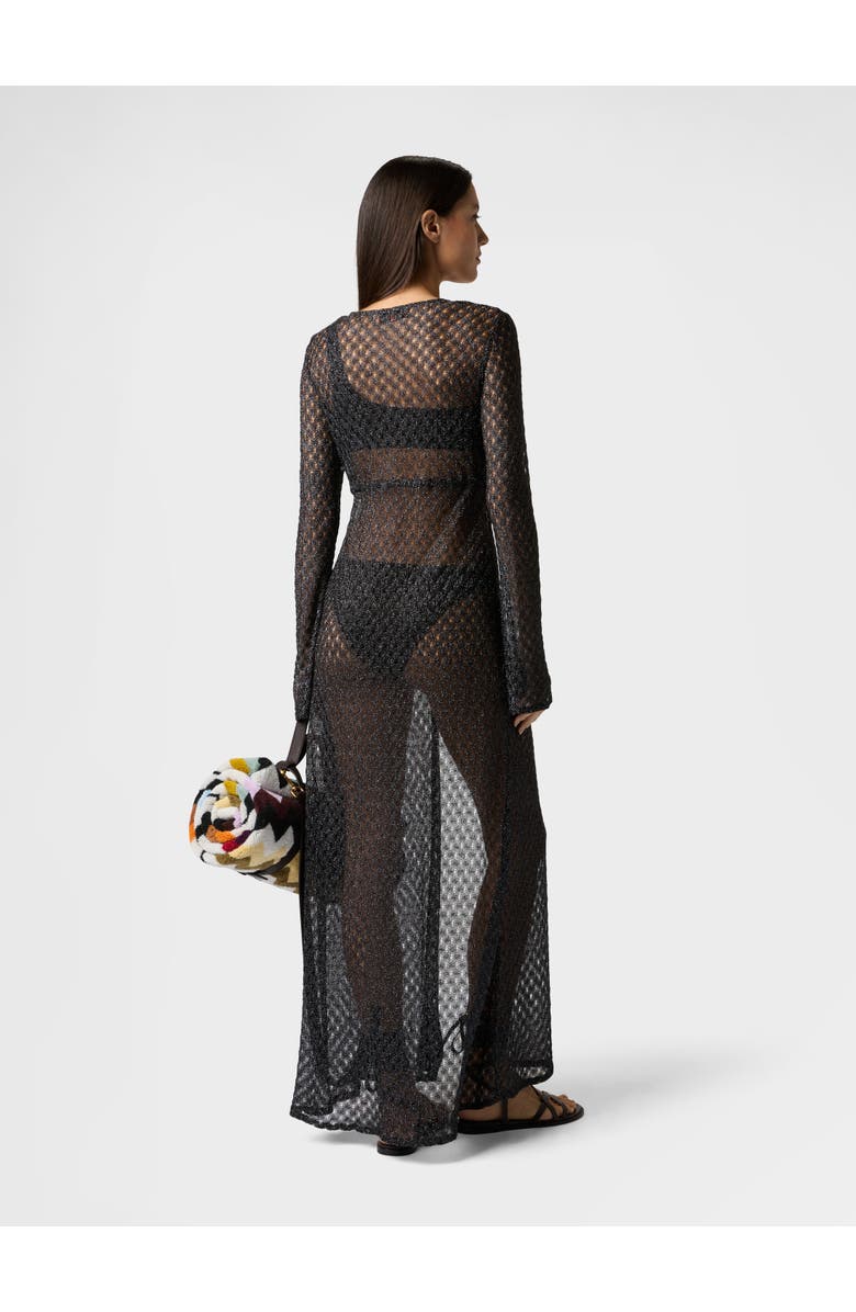 Missoni Long Cardigan In Lamé Viscose With Spiderweb Motif, Alternate, color, Black