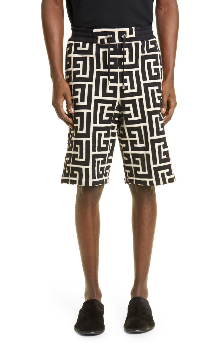 Balmain Men's Monogram Cotton Bermuda Shorts, Main, color,