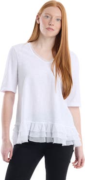 WILT Clothing V-Neck Elbow Sleeve Mixed Media Tee