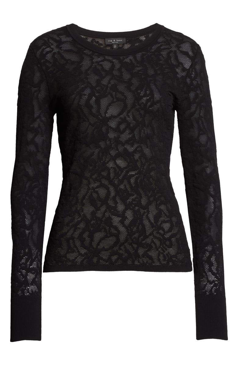 rag & bone Perry Long Sleeve Crewneck Cotton Blend Lace Top, Alternate, color,