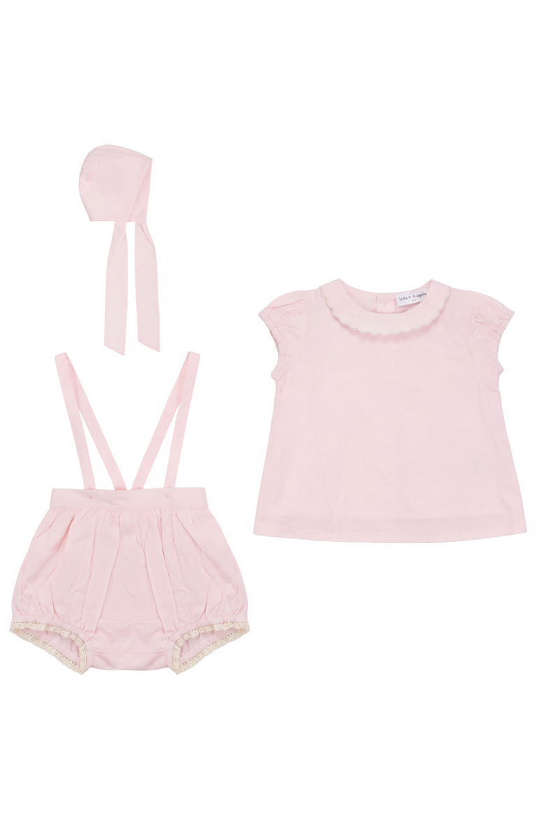 Woven Scalloped Lace Top and Adjustable Overall Shorts, Alternate, color, White