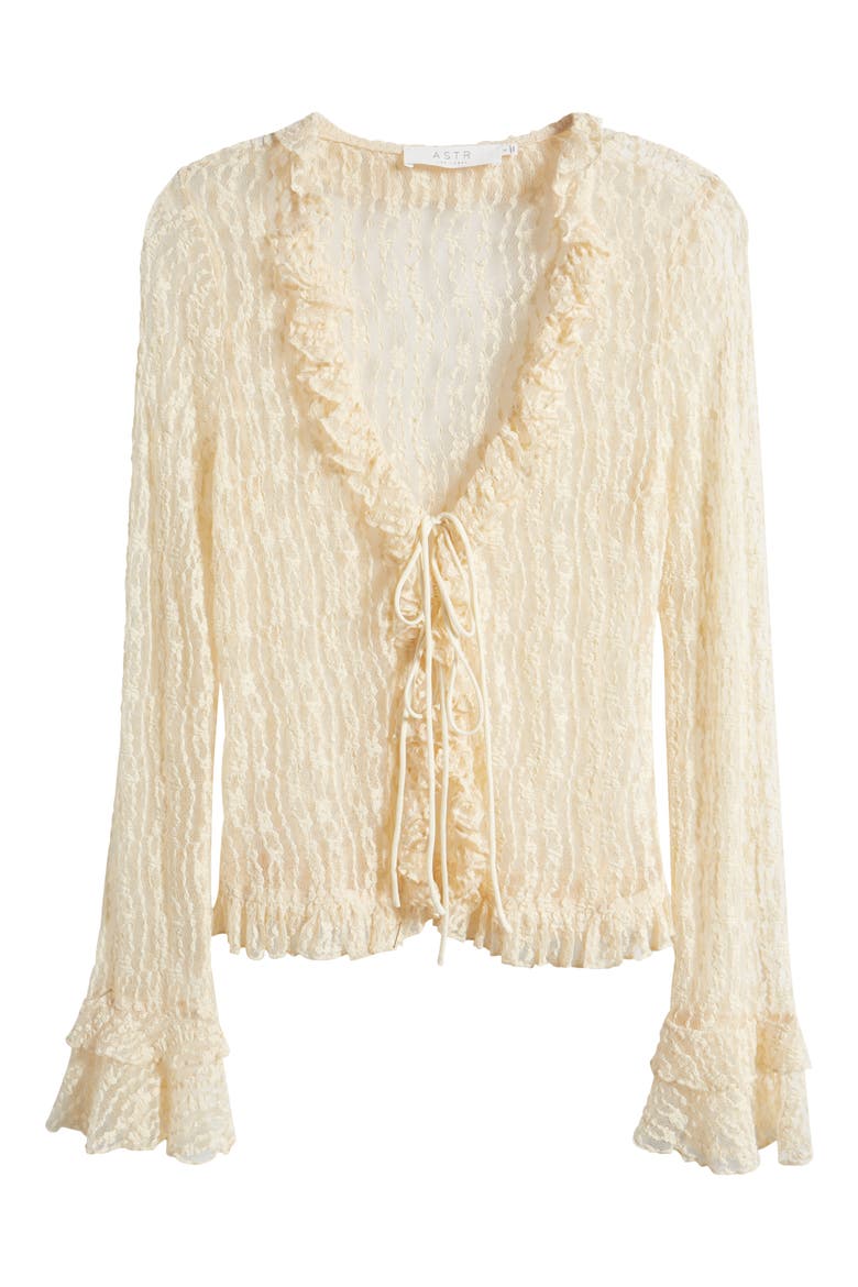 Lace Front Tie Bed Jacket, Alternate, color, CREAM