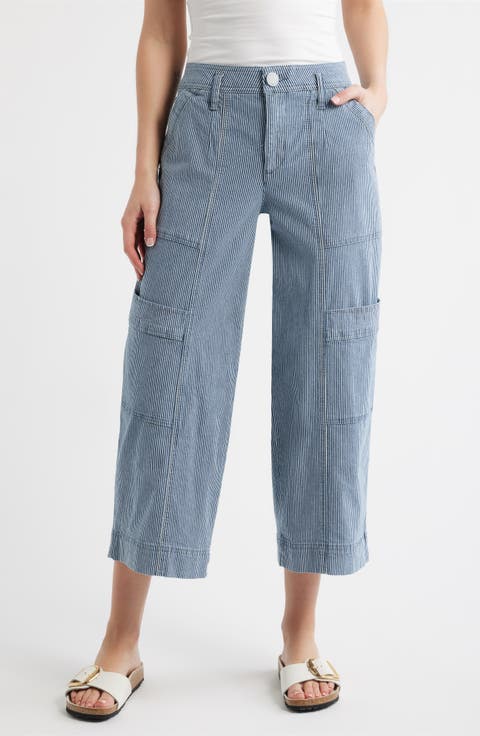 Skyrise Cotton Crop Wide Leg Utility Pants