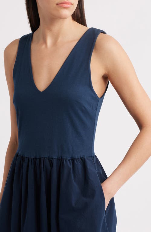 Shop Nation Ltd Daria Sleeveless Mixed Media Pima Cotton Midi Dress In Night Sky
