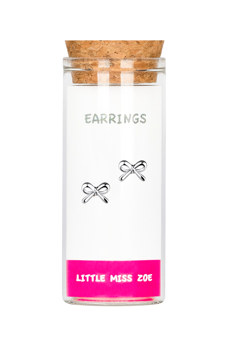 Kids' Sterling Silver Bow Stud Earrings in Gift Bottle, Main, color, Metallic Silver