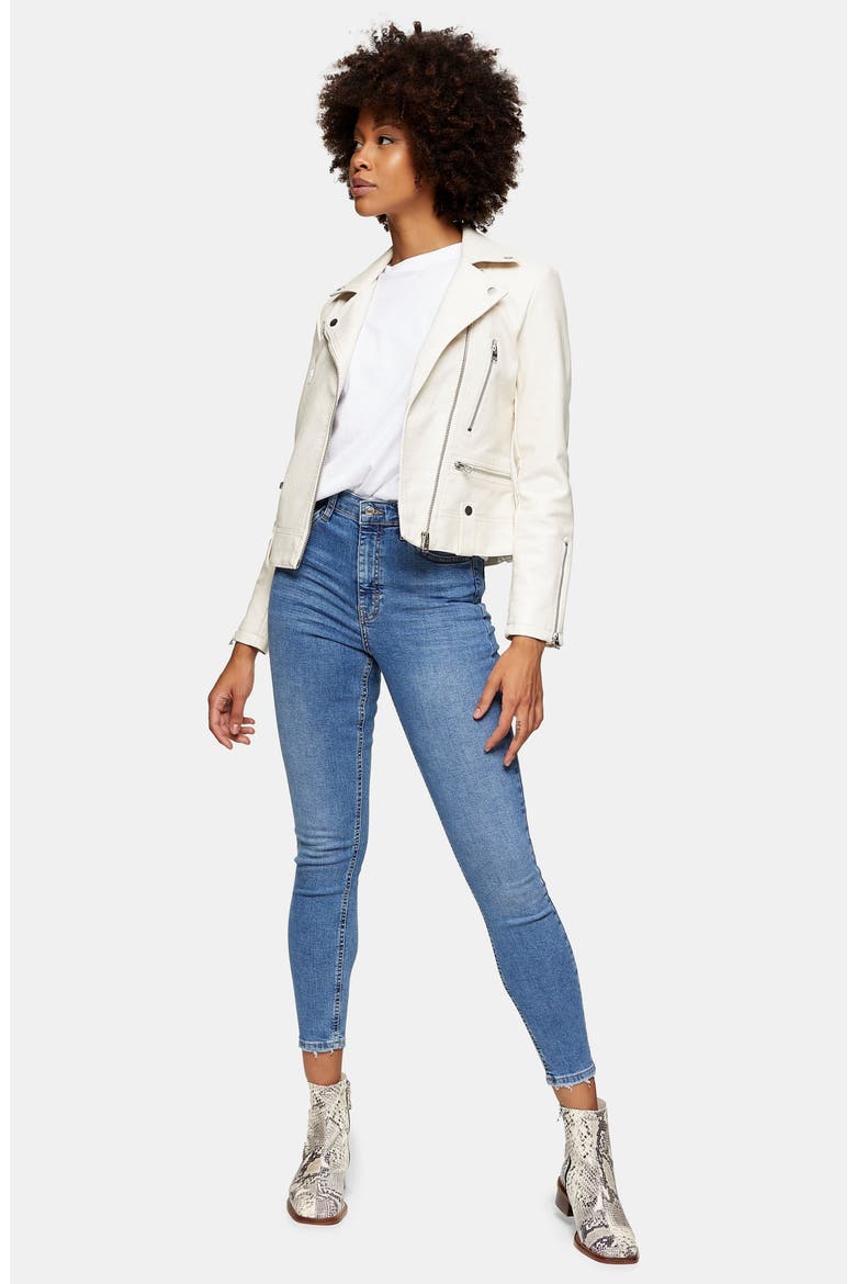 Fred Faux Leather Biker Jacket, Alternate, color, ECRU