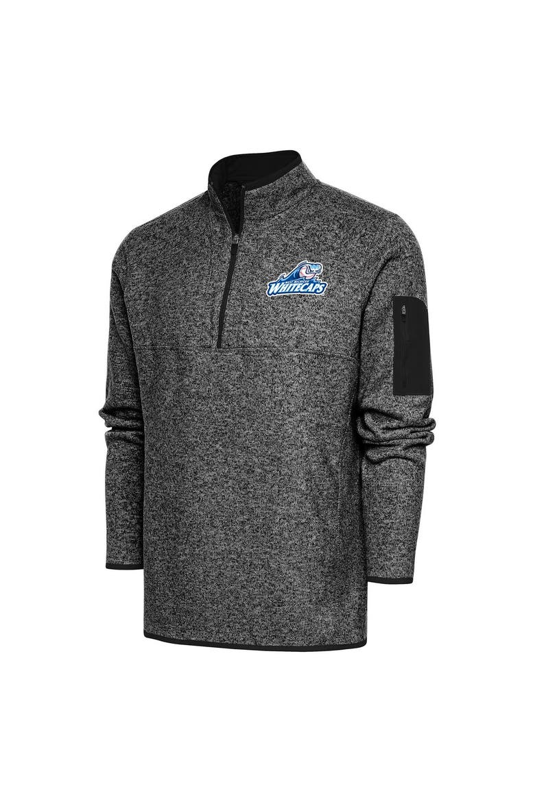 Men's Antigua  Heather Black West Michigan Whitecaps Fortune Quarter-Zip Pullover Jacket, Main, color, Heather Black