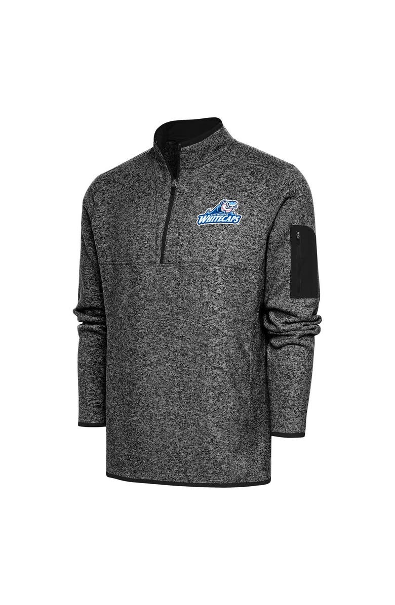 ANTIGUA Men's Antigua Heather Black West Michigan Whitecaps Fortune Quarter-Zip Pullover Jacket, Main, color,