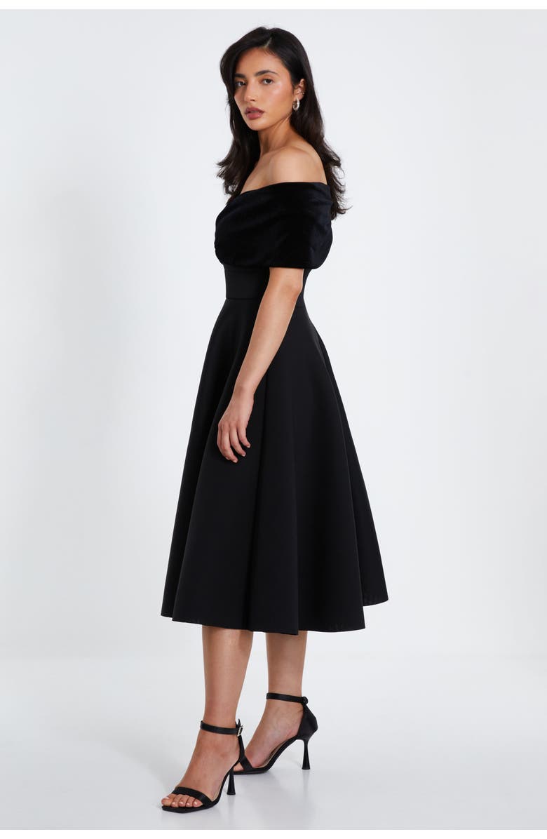 QUIZ Velvet and Scuba foam Bardot Skater Dress, Alternate, color, 