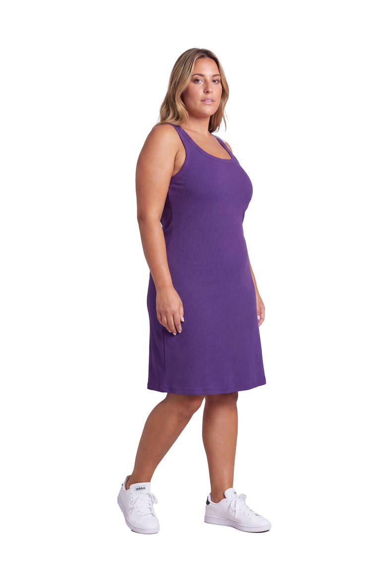 Curvy Essential Ribbed Knit Sleeveless Scoop Neck Pocket A-Line Midi Dress, Alternate, color, Purple