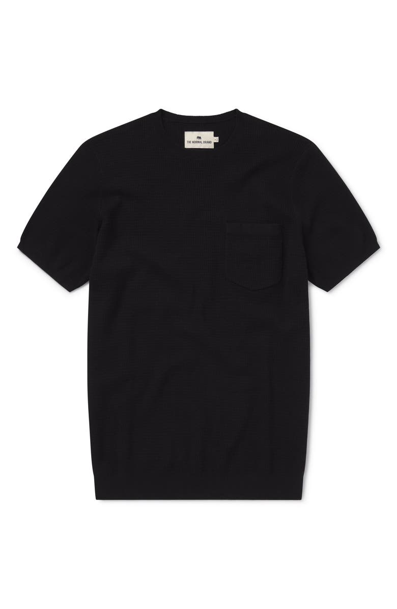 The Normal Brand Waffle Stitch Short Sleeve Sweater, Alternate, color, Black