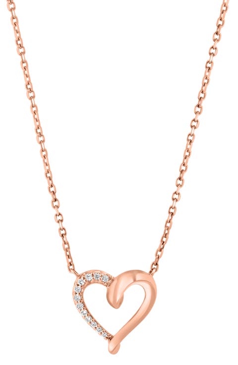 14K Rose Gold Diamond Open Heart Pendant Necklace - 0.04ct