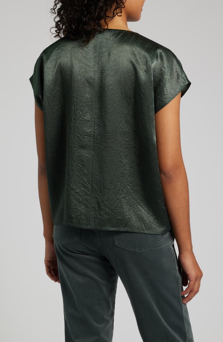 Eileen Fisher V-Neck Square Satin Top, Alternate, color, Everglade