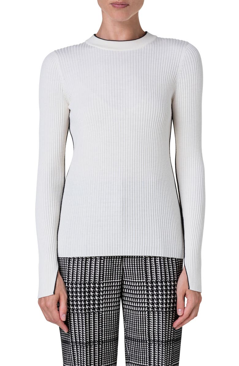 Akris punto Tipped Virgin Wool Rib Sweater, Main, color, 
