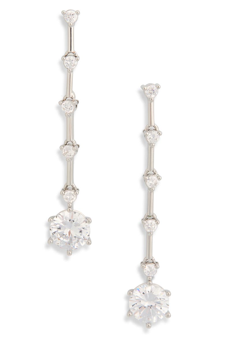 CZ Linear Drop Earrings, Main, color, CLEAR- SILVER