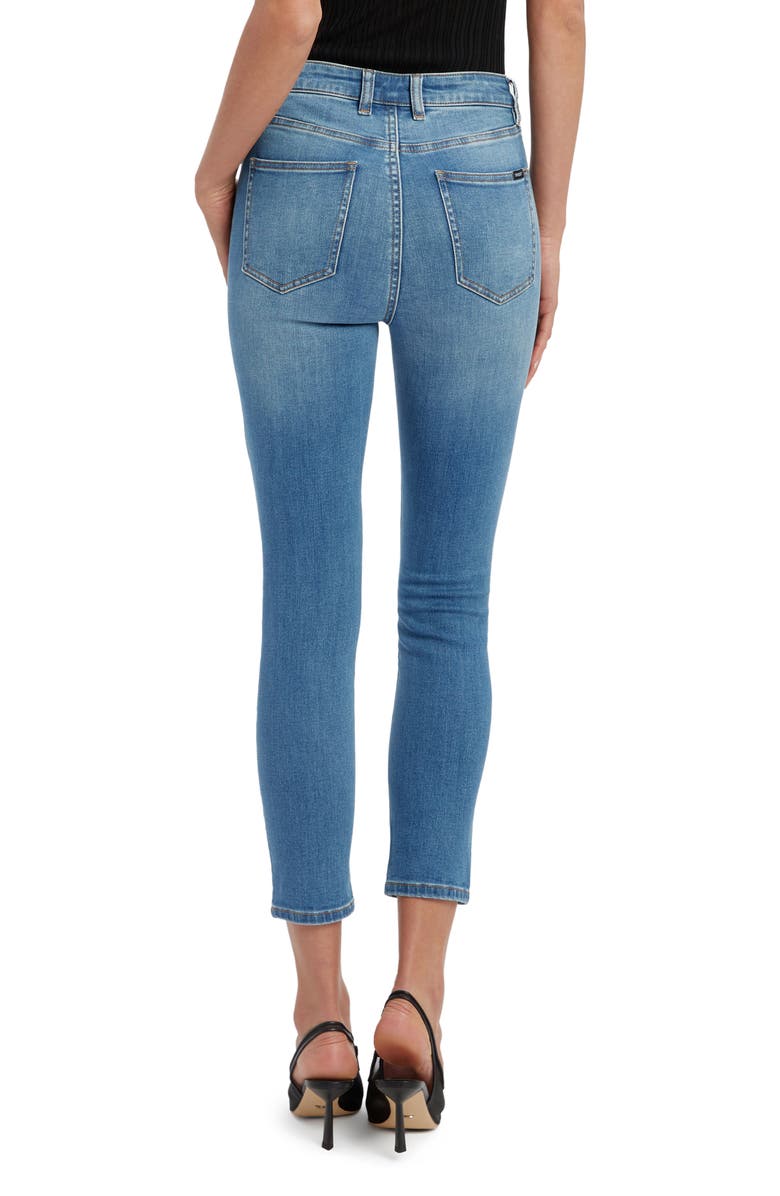 Bardot Khloe Ripped High Waist Crop Skinny Jeans, Alternate, color, Dark Denim