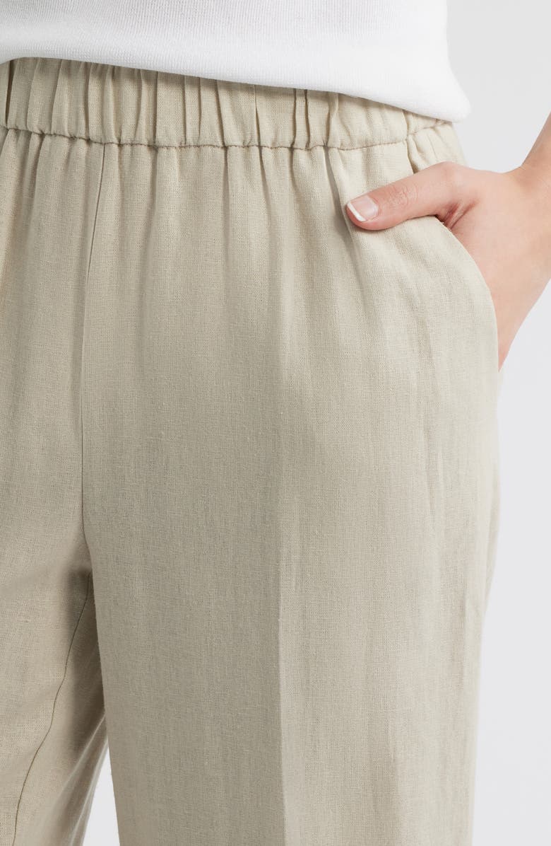 Anne Klein High Waist Pull-On Straight Leg Linen Blend Pants, Alternate, color, Light Sandstone