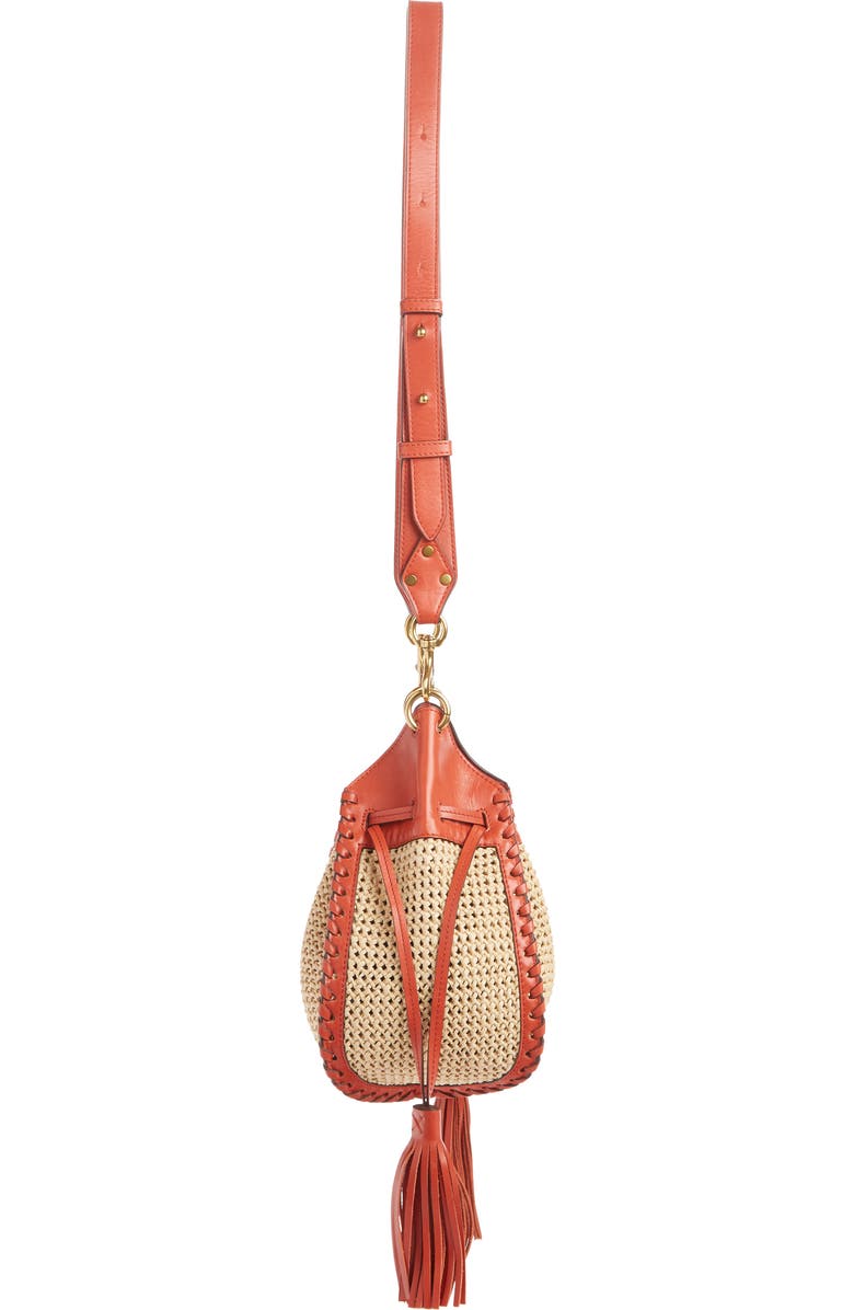 Isabel Marant Radja Tassel Woven Raffia & Leather Bucket Bag, Alternate, color,
