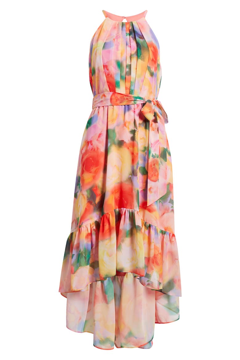Floral High-Low Chiffon Dress, Alternate, color, PINK MULTI