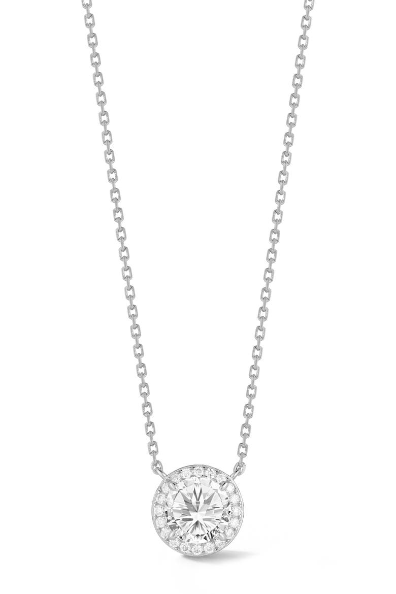 Moissanite Halo Pendant Necklace, Main, color, SILVER